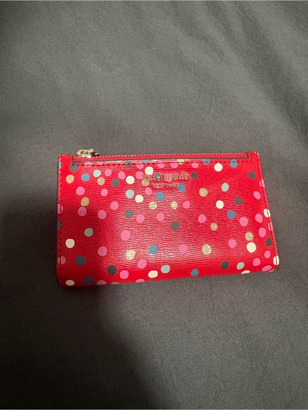 kate spade Red Polka Dot Zip Card Wallet